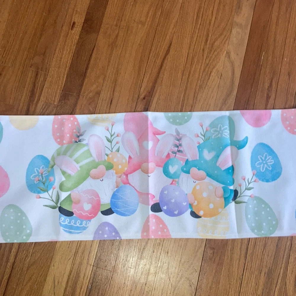 Decorative Easter Pastel Gnomes Eggs 13 in W x 70 in L Table Runner New